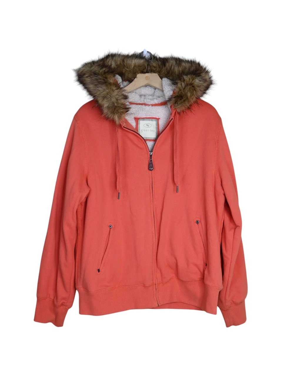 Green Tea Women's L Fur Trimmed Hooded Zip Front Jacket